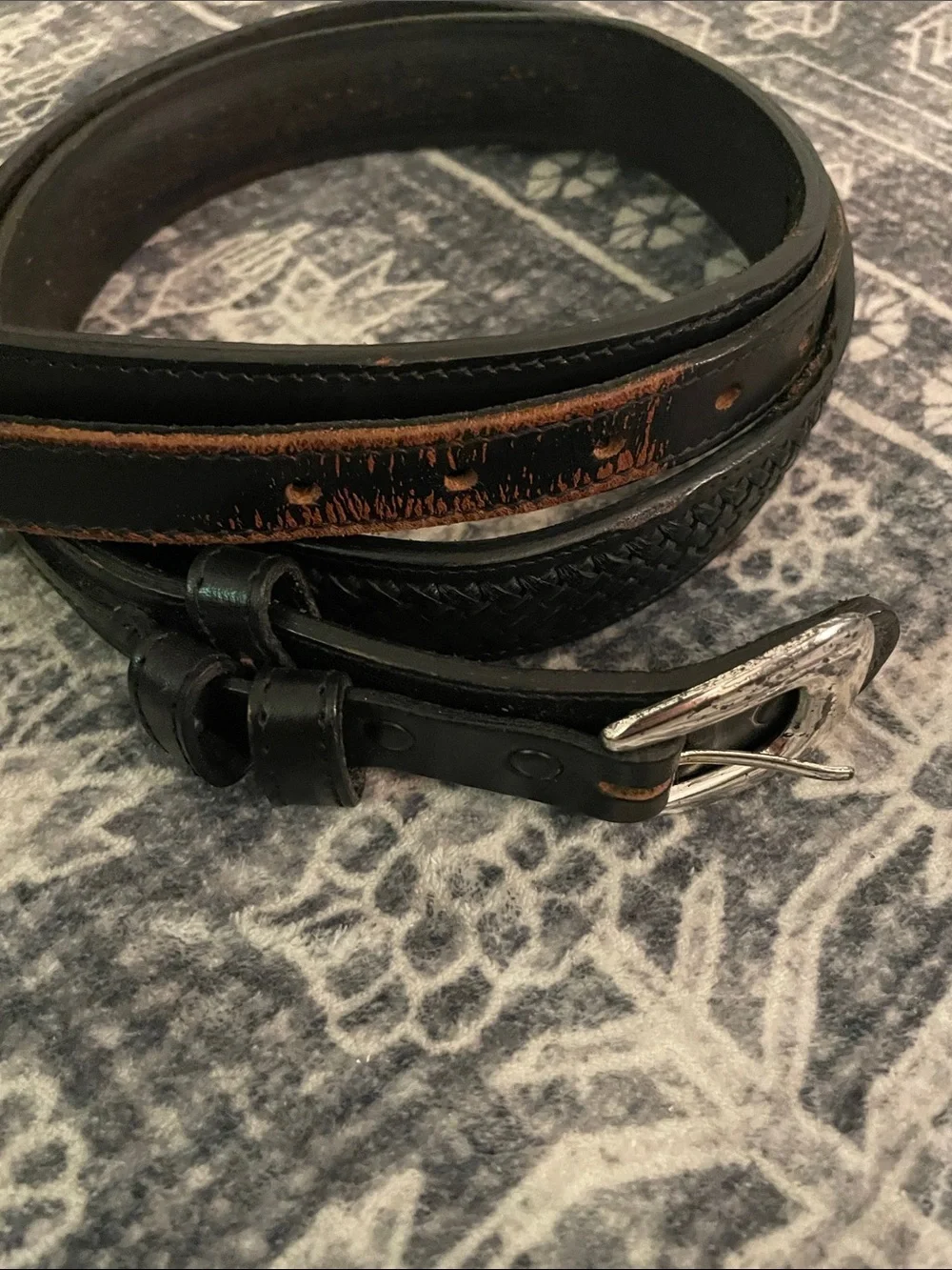 Dos Amigos Black Roped Double Strap Genuine Leather Belt Replaceable Buckle 42